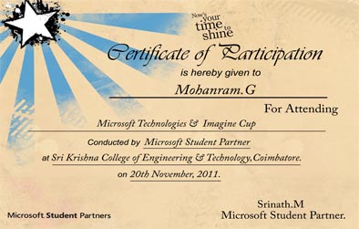 Certificates Design | Every Media Works | Branding & Creative Designing Services | Coimbatore | TamilNadu | India  | Microsoft Technologies & Imaginecup